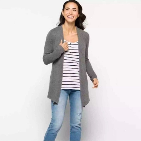 NWT 100% Cashmere 41 Hawthorn Dark Grey Open Front Draped Leena Cardigan Sweater - Picture 1 of 13